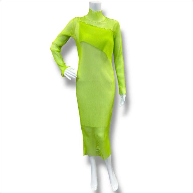 参考上代42,900円 未使用 kotohayokozawa 24SS Layered Sheer Long Sleeve Dress レイヤードシアーロングスリーブドレス ワンピース コトハヨコザワ TD24S-DD02 ライム M （481G）