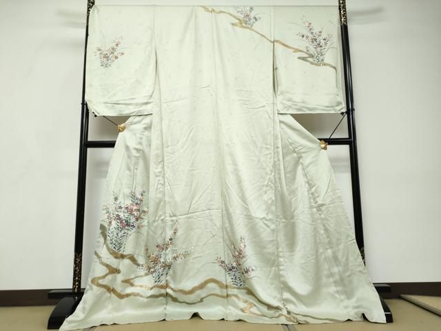 平和屋着物●訪問着　駒刺繍　草花文　金彩　上代45万　仮絵羽　正絹　逸品　未使用　DABI9162ud