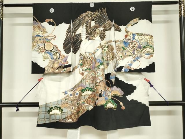 平和屋着物[]お宮参り　男の子　祝着　産着　初着　のしめ　鷹　鷲　器物松文　金彩　DABJ3022ea