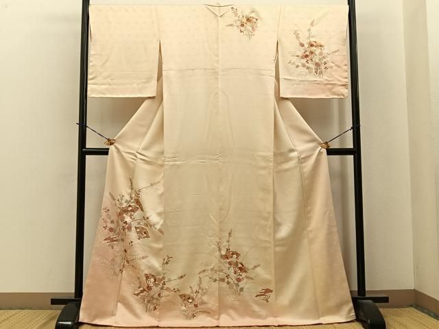 平和屋着物●訪問着　駒刺繍　流水扇面花文　暈し染め　金彩　正絹　逸品　未使用　BAAY6184hj