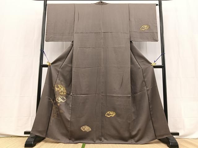 平和屋着物●訪問着　竹屋町刺繍　飛鶴地紙花文　金銀彩　正絹　逸品　BAAX9909yc