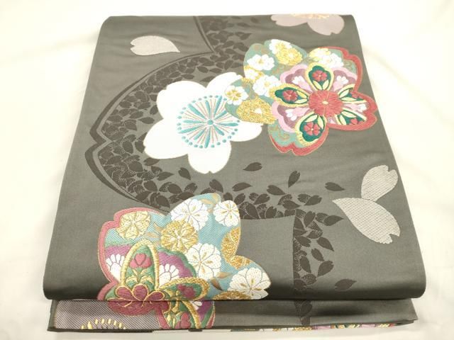 平和屋着物●六通柄袋帯　唐織　舞桜文　金糸　正絹　逸品　CABK8626dy