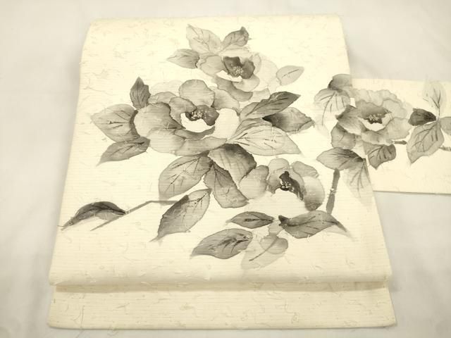 平和屋着物●九寸名古屋帯 作家物 髭紬 手描き 草花文 正絹 逸品 CABK8655dy