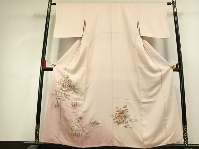 平和屋着物●訪問着　総刺繍　風景花文　暈し染め　正絹　逸品　AABL2828fy
