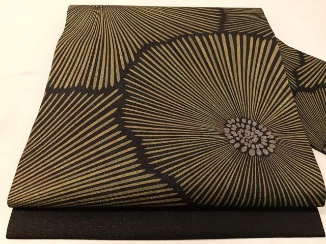 平和屋着物●全通柄　九寸名古屋帯　花尽くし　黒地　金通し地正絹　逸品　CABL0083vp