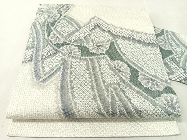 平和屋着物●名門　藤娘きぬたや・総絞り　九寸名古屋帯　熨斗花文　正絹　逸品　CABL0086vp名古屋帯
