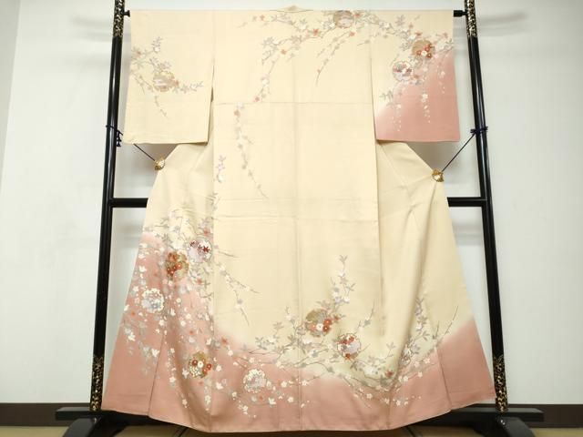 平和屋着物●訪問着 雪輪草花文 暈し染め 金彩 正絹 逸品 DABI9057ud