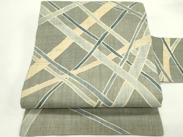 平和屋着物＊夏物　九寸名古屋帯　斜線文　麻　逸品　CABK6864rv
