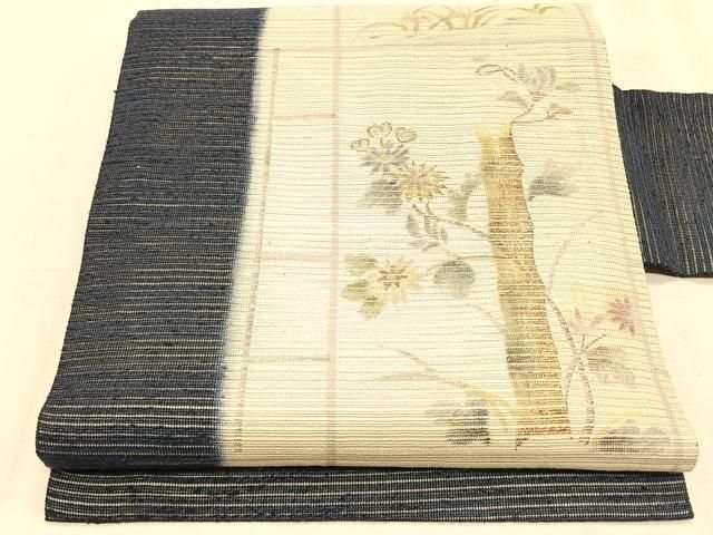 平和屋着物＊夏物　九寸名古屋帯　手描き　枝花文　金彩　正絹　逸品　CABK1529fb
