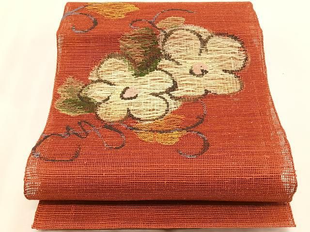 平和屋着物＊夏物　八寸名古屋帯　草花文　正絹　逸品　CABK1534fb