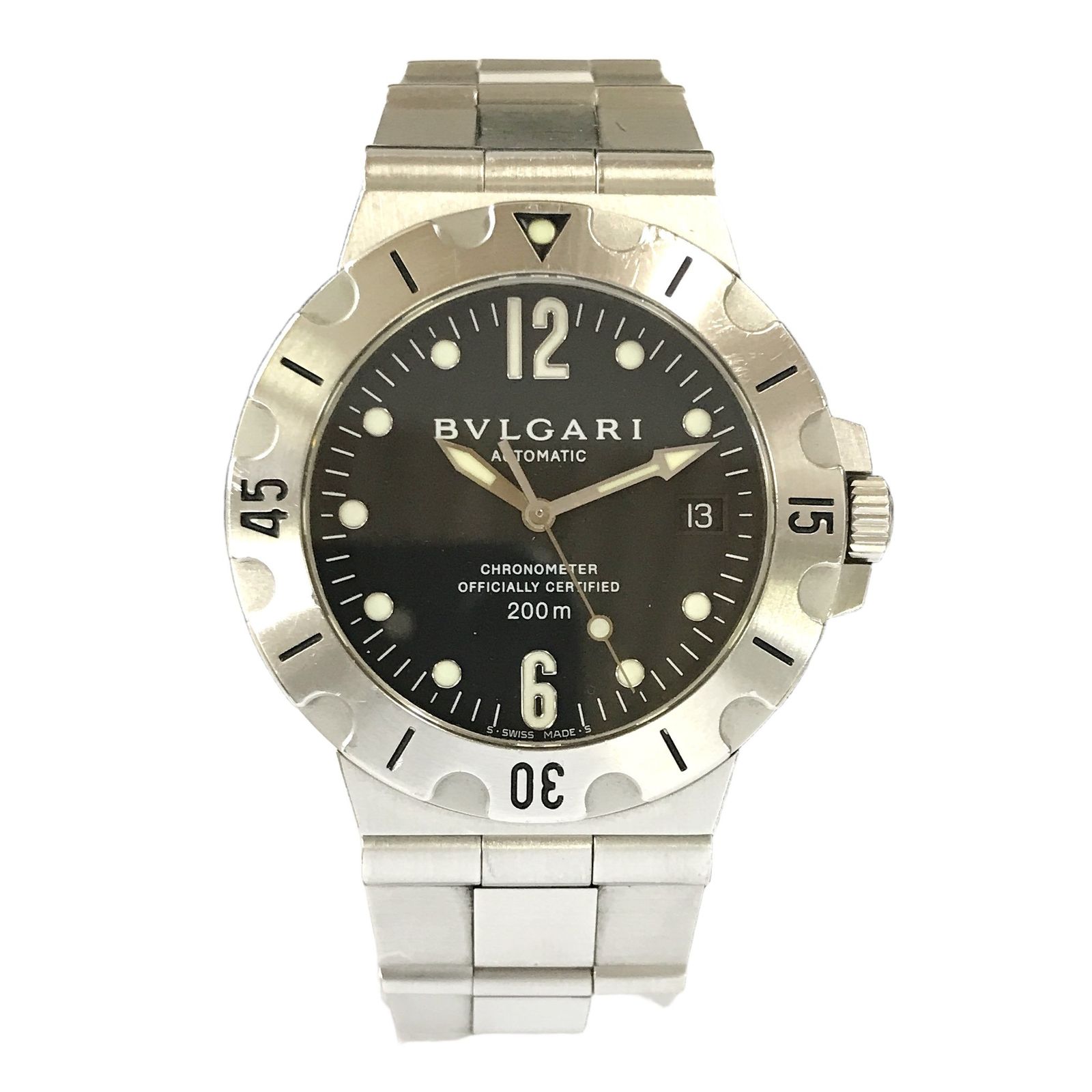 ブルガリ BVLGARI ディアゴノ スクーバ Diagono Scuba 自動巻 SD38S 黒文字盤 稼働 メンズ 腕時計 中古 T11336244
