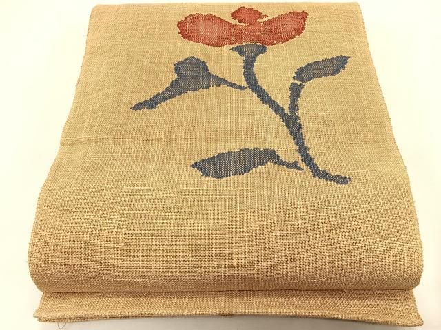平和屋着物＊夏物　西陣　八寸名古屋帯　枝花文　帯反物　自然布　逸品　CABK1587fb名古屋帯
