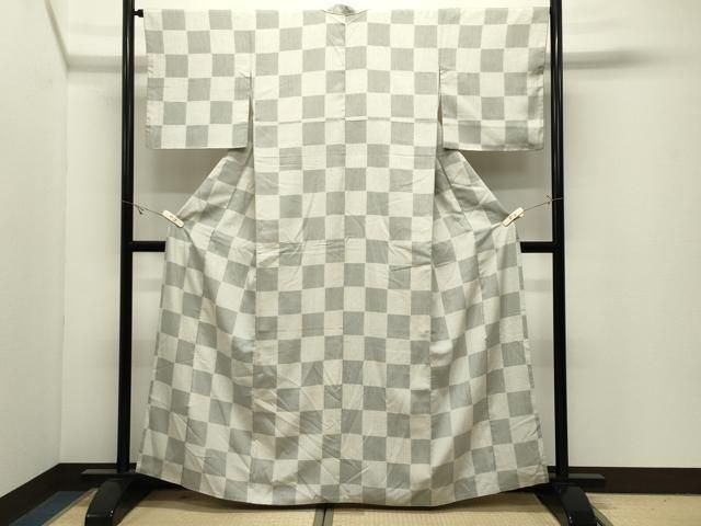 平和屋着物●上質な小紋　紬地　市松文　正絹　逸品　CABK2223gh