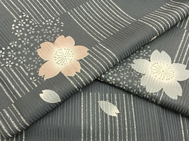 平和屋着物●上質な小紋　舞桜文　正絹　逸品　BAAY3854hj