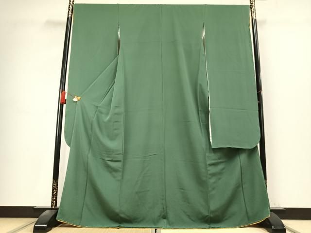 平和屋着物●豪華振袖　色無地　老竹色　正絹　逸品　未使用　AABK7735fy