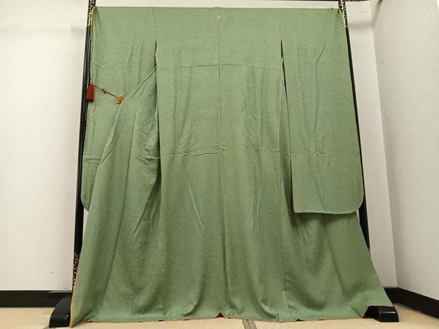 平和屋着物●豪華振袖　草花地紋　色無地　柳茶色　さが美扱い　正絹　逸品　AABL0627ph