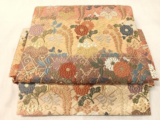 平和屋着物●ワンタッチつけ帯　唐織　草花文　金糸　正絹　逸品　CABJ7448vp