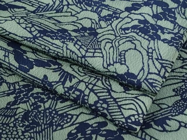 平和屋着物●上質な小紋　藍　風景文　正絹　逸品　CABI2966yc