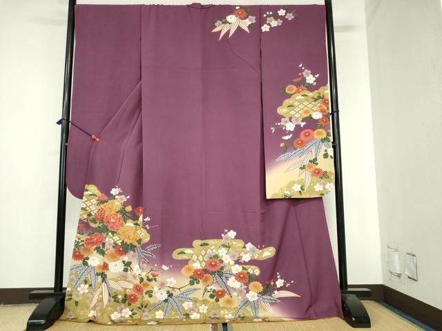 平和屋着物●豪華振袖　駒刺繍　牡丹　笹の葉花文　暈し染　金彩　正絹　逸品　DABH0722op