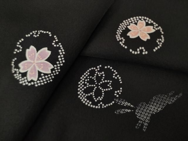 平和屋着物●上質な小紋　雪輪兎花文　黒地　正絹　逸品　AABK6204ck 16,848円