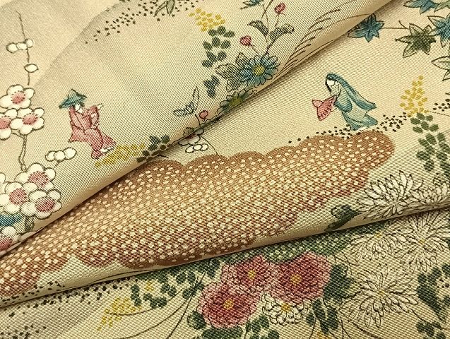 平和屋着物●上質な小紋　手描き　雲取り人物花文　正絹　逸品　AABK1520fy