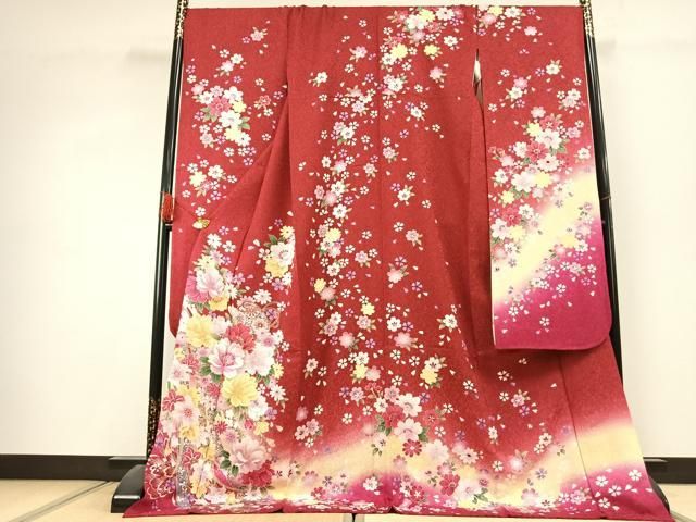 平和屋着物●豪華振袖　草花文　暈し染め　金糸　金銀彩　銀通し地　鈴乃屋扱い　正絹　逸品　AABK1557fy