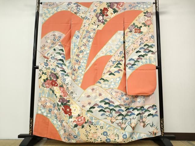 平和屋着物●豪華振袖　友禅　草花文　正絹　逸品　CABI9959ut