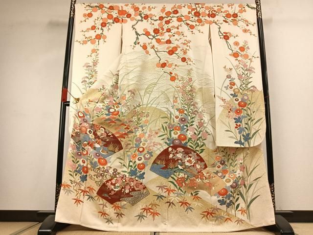 平和屋着物●豪華振袖　駒刺繍　地紙花鳥文　金彩　正絹　逸品　AABK1339fy振袖