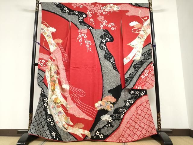 平和屋着物●豪華振袖　絞り　辻が花　暈し染め　銀通し地　正絹　逸品　DABI2033ud