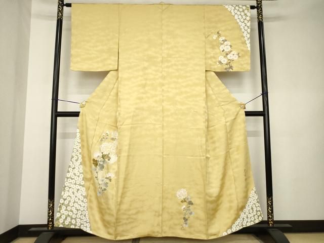 平和屋着物●螺鈿作家　甲斐泰造　訪問着　螺鈿　菊　金彩　正絹　逸品　AABK3095ck