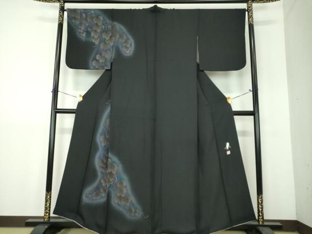 平和屋着物●東京友禅　菅有鬼一　訪問着　蔦の葉文　暈し染め　黒地　金彩　正絹　逸品　DABH9160ps 32,110円