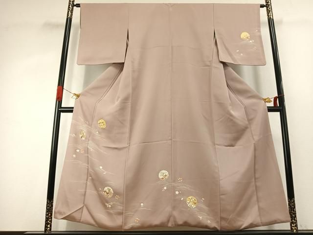 平和屋着物●訪問着　駒刺繍　雪輪花文　金彩　正絹　逸品　AABK1204fy