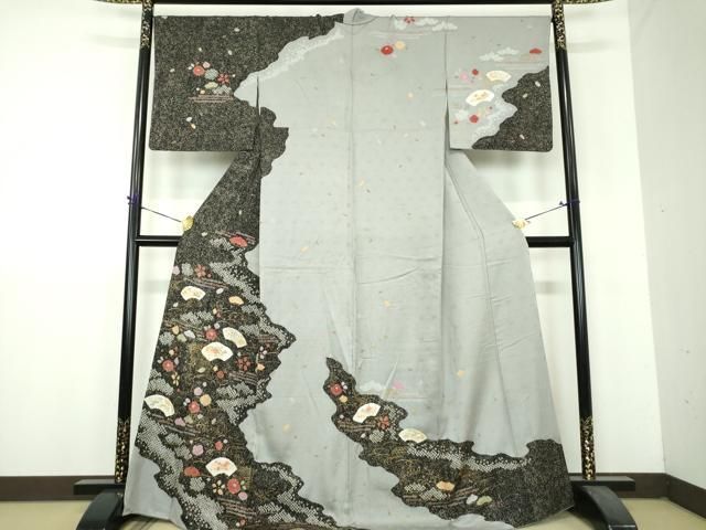 平和屋着物●訪問着　絞り　地紙花文　金彩　正絹　逸品　DABH9229ps