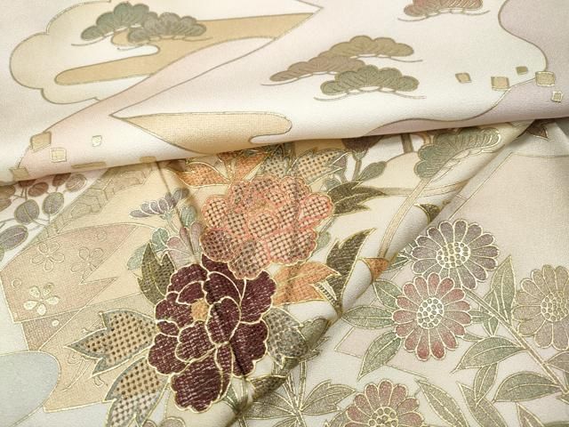 平和屋着物●中国三大刺繍　スワトウ刺繍　訪問着　エ霞草花文　暈し染め　金彩　正絹　逸品　CABI9855ut