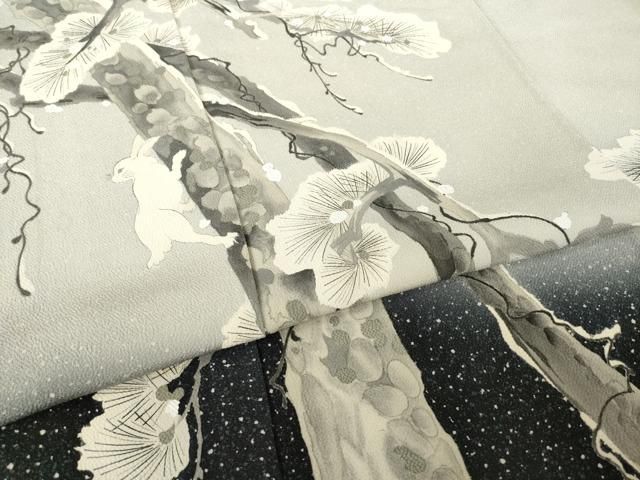 送料無料】平和屋着物○訪問着 作家物 雪持ち松文 兎 暈し染め 正絹