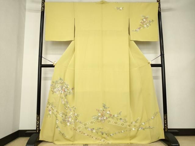 平和屋着物●訪問着　総刺繍　蘇州刺繍　几帳花文　金糸　正絹　逸品　AABK3071ck