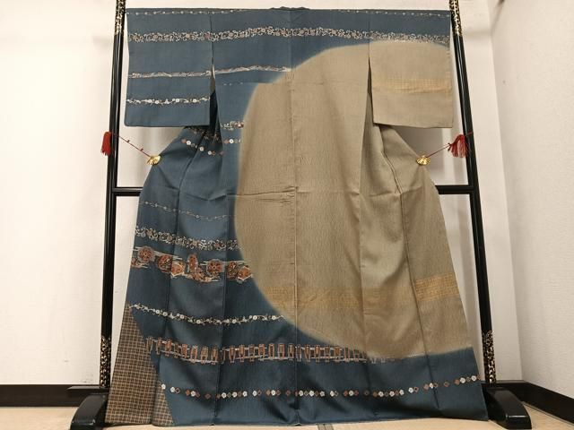 平和屋着物●訪問着　横段吉祥花文　暈し染め　正絹　逸品　AABK2160ph