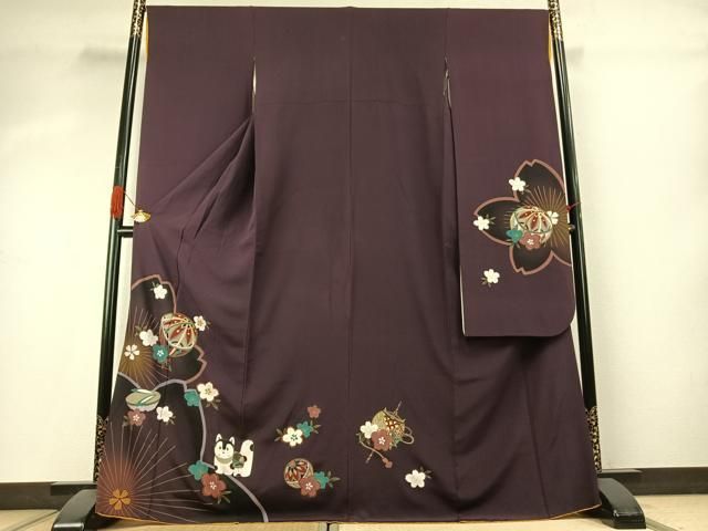 平和屋着物●豪華振袖　鞠　舞桜文　暈し染め　金彩　正絹　逸品　AABK1118fy 33,800円