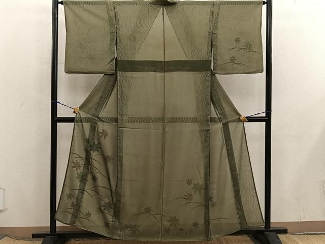平和屋着物▽訪問着　無双　紗袷　紗×紗　芝草楓文　銀彩　正絹　逸品　BAAX8189mz