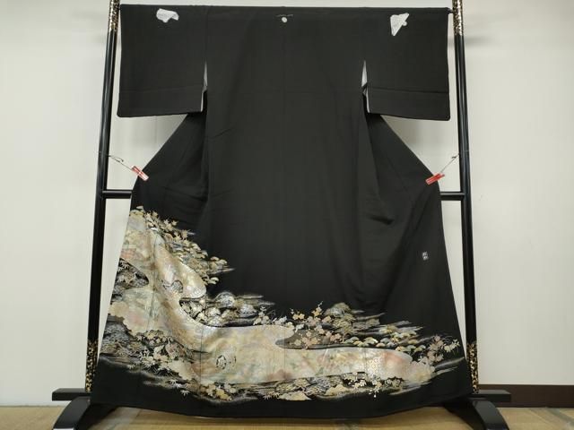 平和屋着物●豪華黒留袖　作家物　御所車鶴草花文　金銀彩　正絹　逸品　CABI9691ut 19,240円