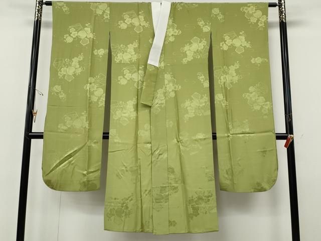 平和屋着物●振袖用長襦袢　袷　舞花鈴地紋　抹茶色　正絹　逸品　CABI9715ut