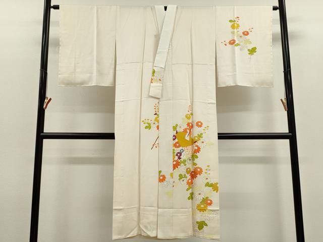 平和屋着物●長襦袢　無双仕立て　駒刺繍　糸車枝菊文　金彩　正絹　逸品　未使用　CABH7999ze