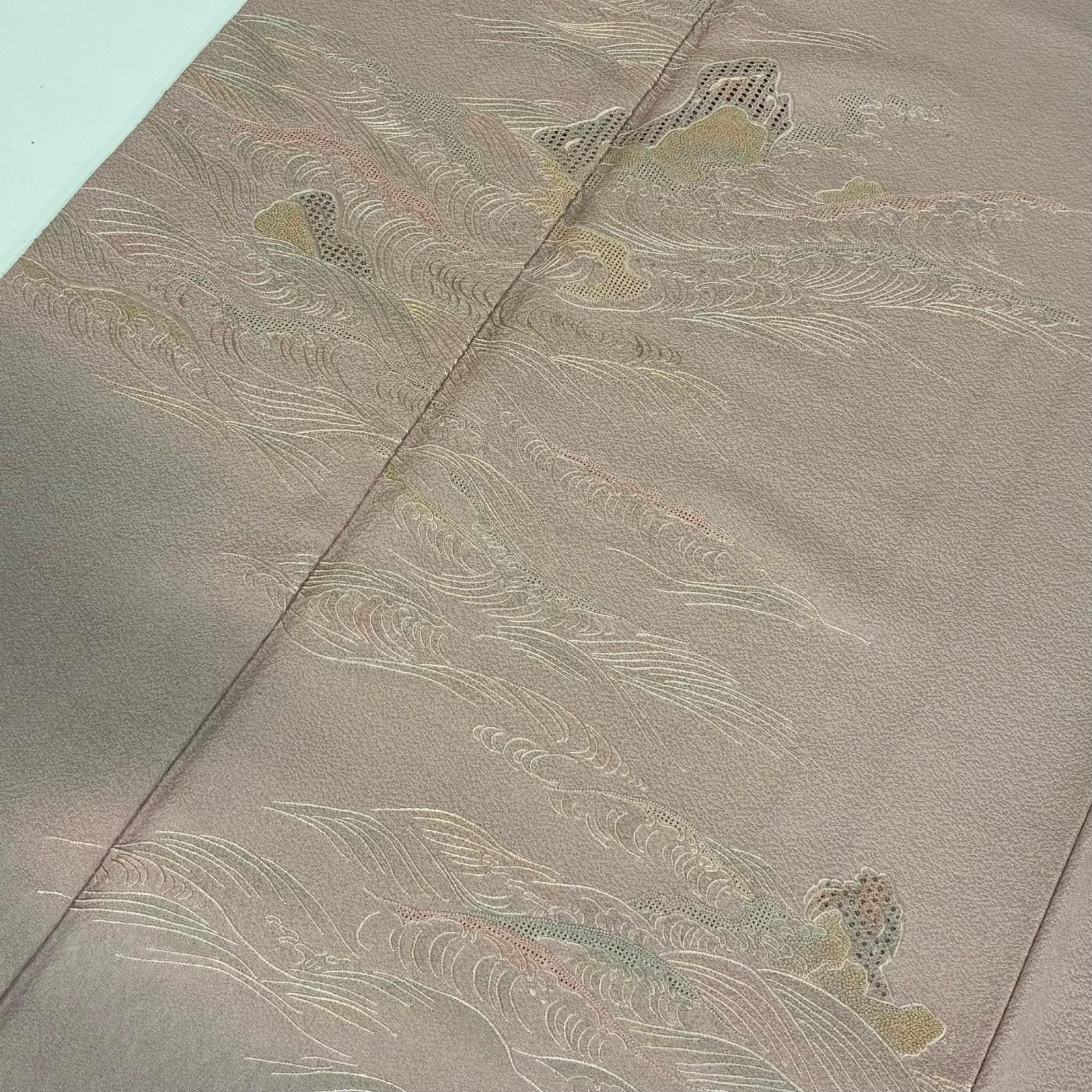 蘇州刺繍 色留袖 裄66 正絹 一つ紋 美しいデザイン 袷 着物 MK-9822