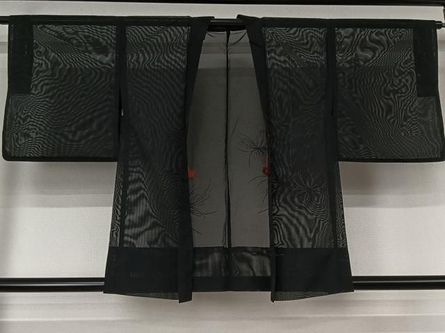 平和屋着物▽羽織　スリーシーズン　春夏秋　塵除け　舞花文　黒地　正絹　逸品　AABK1948jh