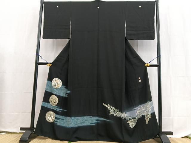 平和屋着物●本加賀友禅作家　白坂幸蔵　黒留袖　立波花鳥丸文　正絹　逸品　BAAX9081yc
