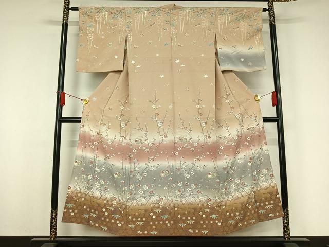平和屋着物▽訪問着　単衣　駒刺繍　流水鴛鴦花文　暈し染め　金彩　正絹　逸品　AABJ9786jh 20,592円
