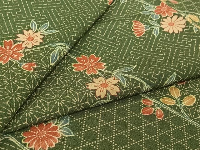 平和屋着物▽小紋 単衣 草花文 洗える着物 AABJ9769jh
