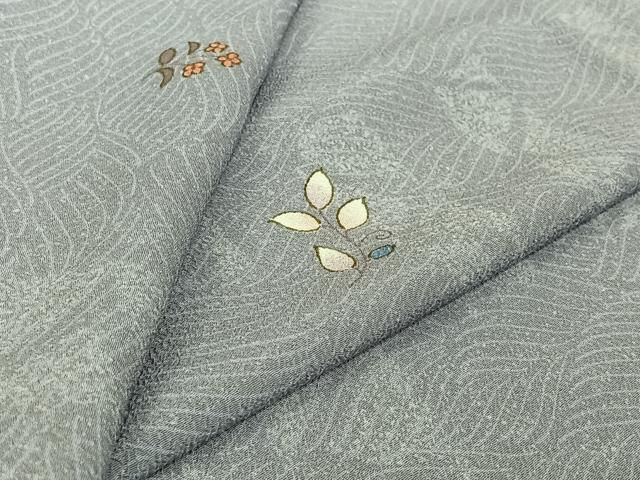 平和屋着物▽小紋　単衣　草花文　洗える着物　AABJ9773jh