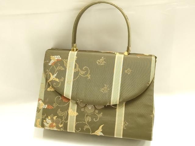 平和屋着物●和装小物　和装バッグ　ハンドバッグ　竹屋町刺繍　更紗花鳥文　金糸　マグネット式　逸品　AABJ7381ay