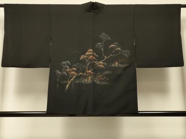 平和屋着物＃羽織　寿光織　風景文　黒地　金銀糸　正絹　逸品　CABI6046in